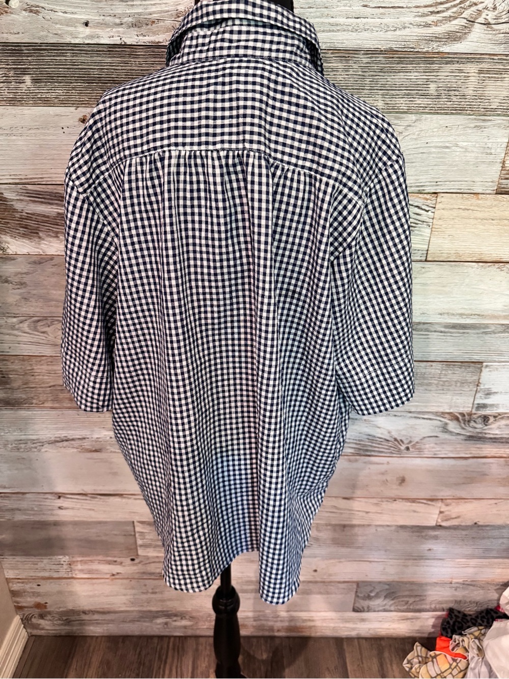 NWT BonWorth Navy and White Gingham Button-Down Top - Picture 4 of 5